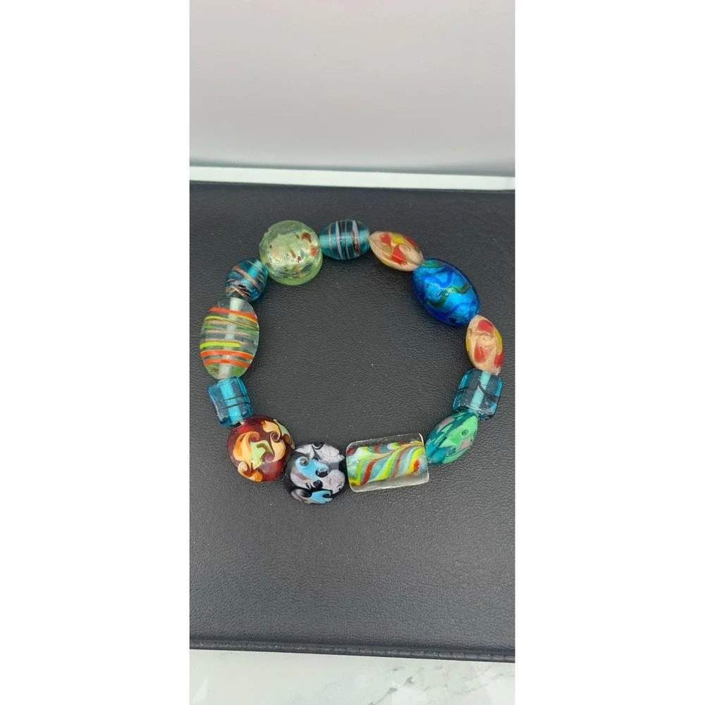 Beautiful Multi Colored Art Glass Beaded Stretch Bracelet